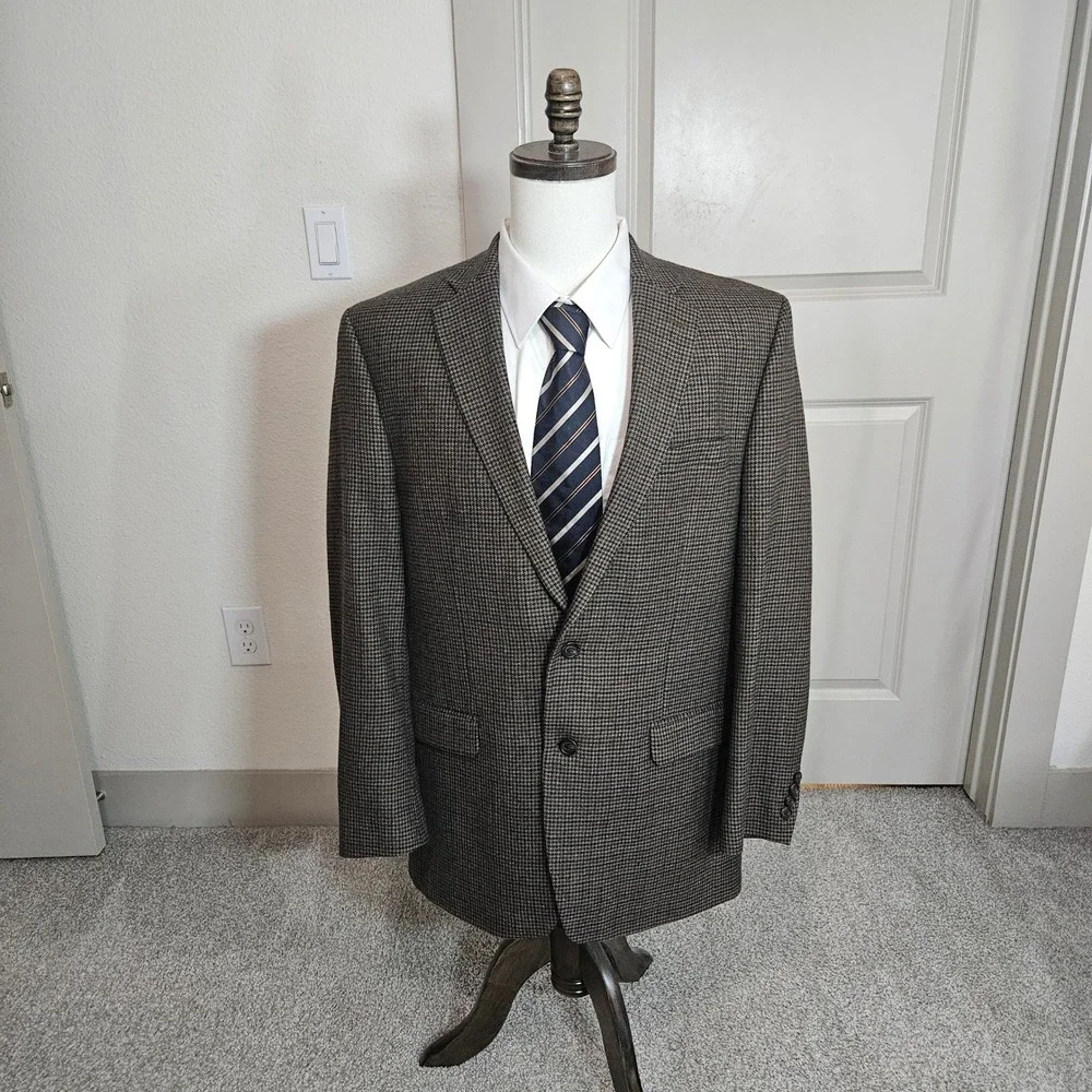 Lauren Ralph Lauren Mens 44L Wool Houndstooth‎ Sport Coat Blazer Brown